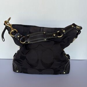Coach Black and Gold Shoulder Bag with Slouchy Design